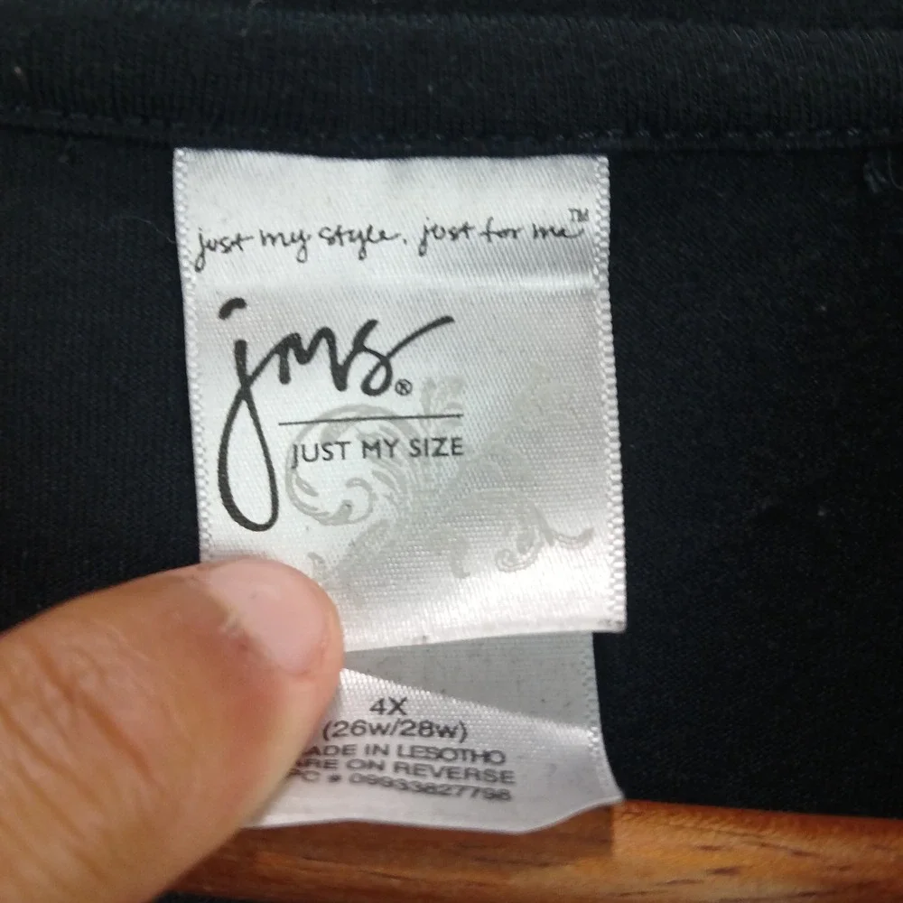 Just My Size Wrap Top Womens 4X (26/28)‎ Black Knit Open Front Pleated V Neck